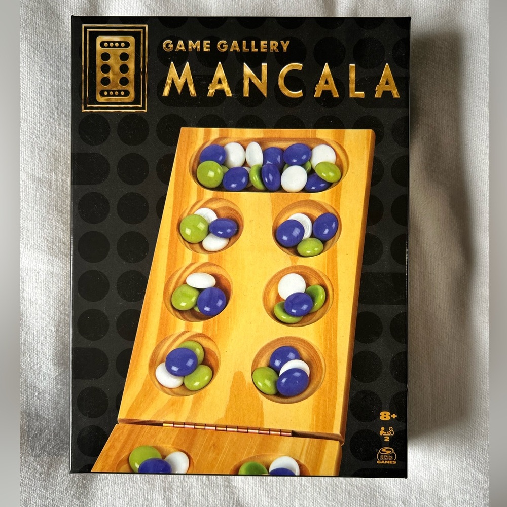 Board Game Wooden Mancala with Blue, Green & White Stones Game Gallery Unopened